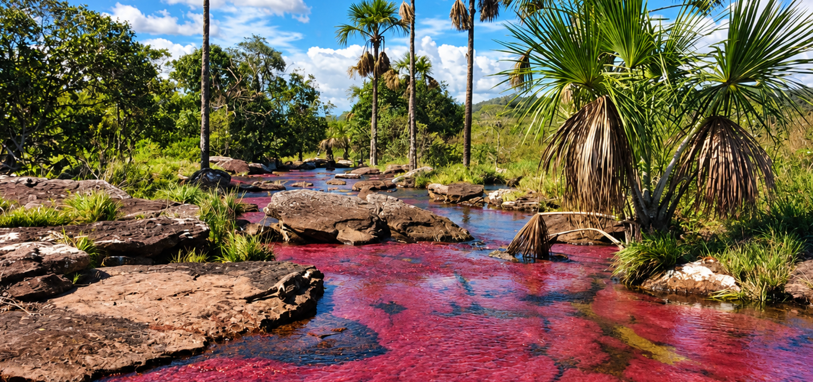 Paisaje del Guaviare con río rosado
